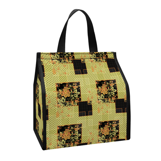 Vintage Flower Patchwork Pattern Print Insulated Lunch Tote