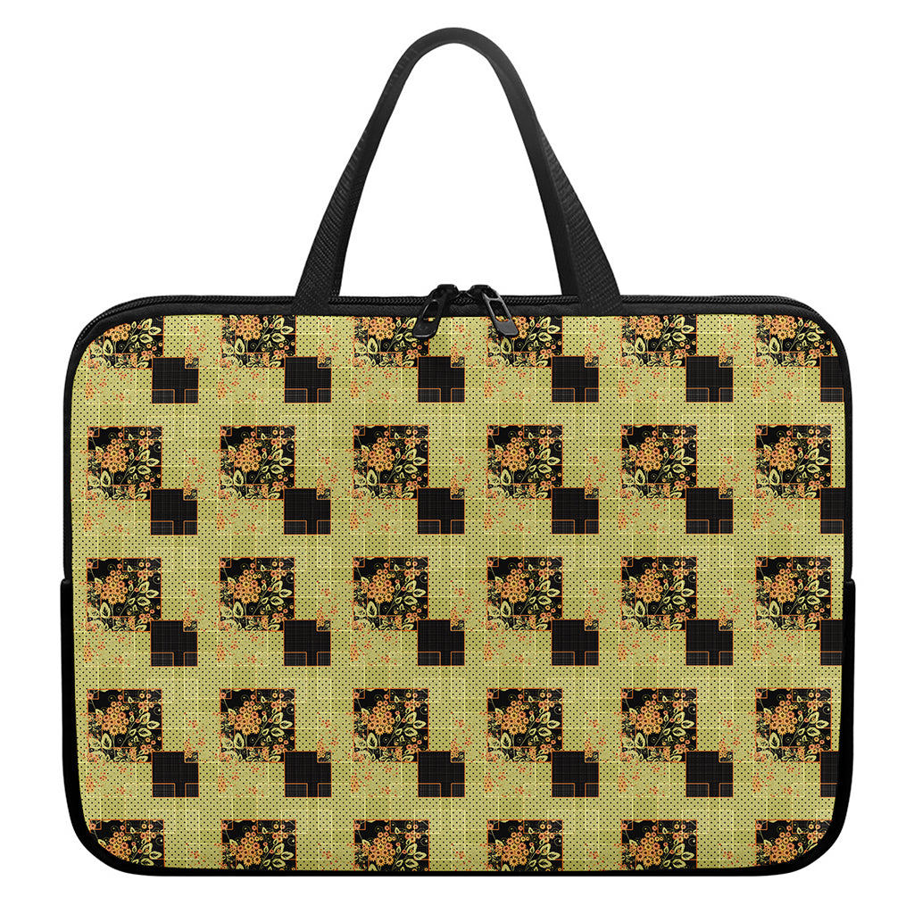 Vintage Flower Patchwork Pattern Print Laptop Sleeve With Handle