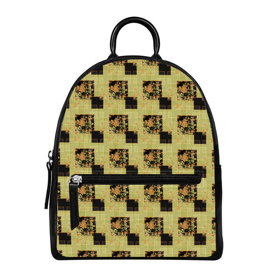 Vintage Flower Patchwork Pattern Print Leather Backpack