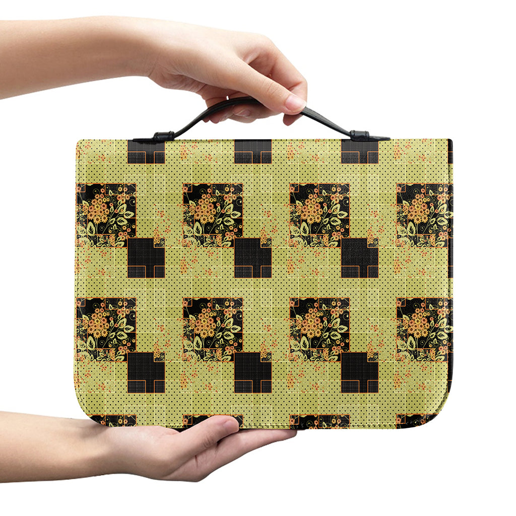 Vintage Flower Patchwork Pattern Print Leather Bible Cover