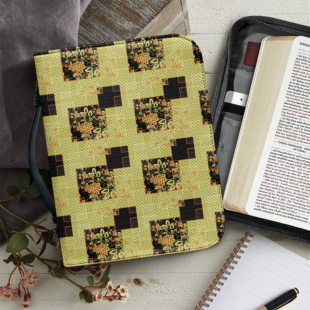 Vintage Flower Patchwork Pattern Print Leather Bible Cover