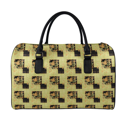 Vintage Flower Patchwork Pattern Print Leather Duffle Bag