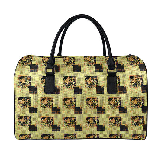 Vintage Flower Patchwork Pattern Print Leather Duffle Bag