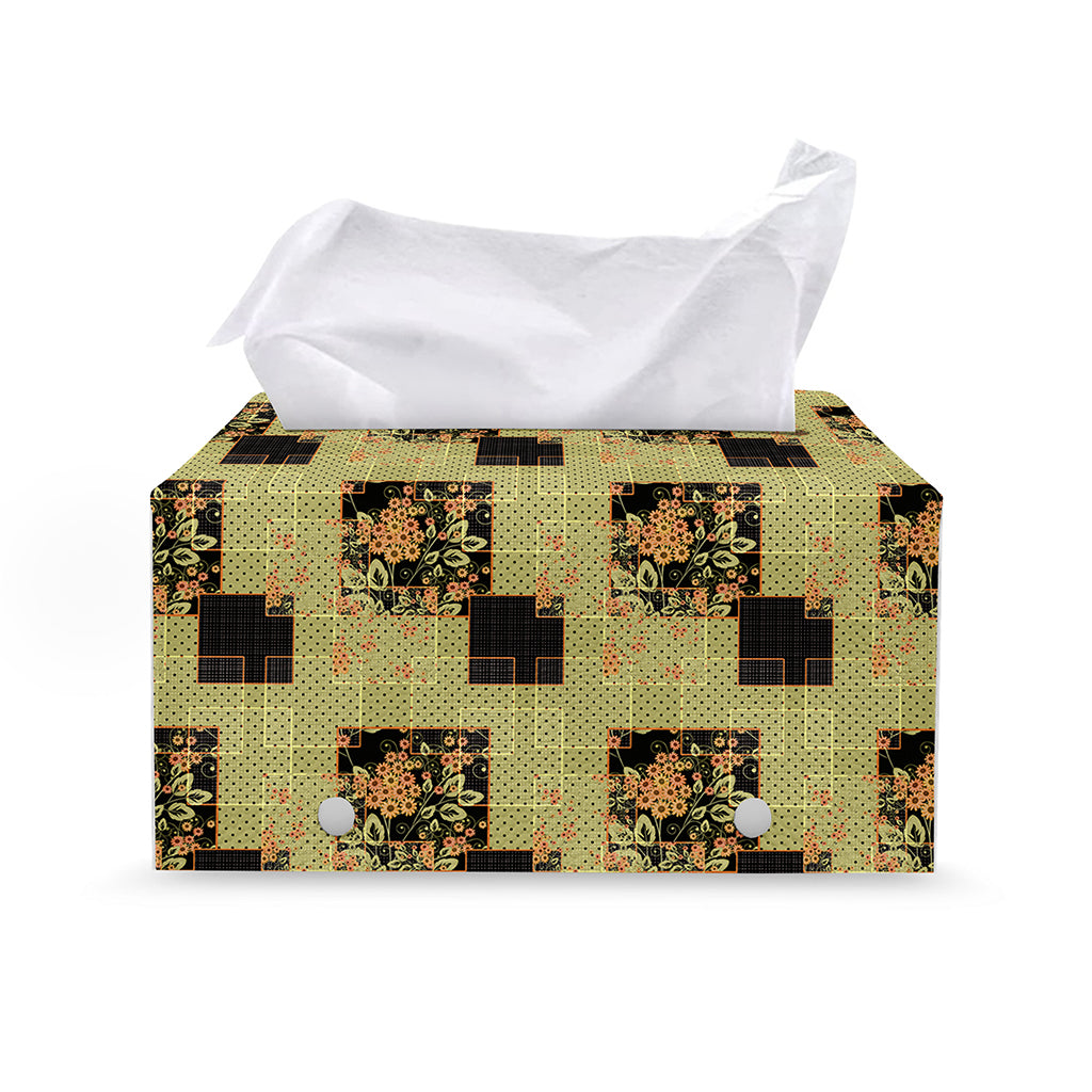 Vintage Flower Patchwork Pattern Print Leather Tissue Box Cover