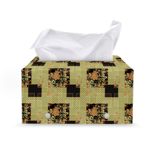 Vintage Flower Patchwork Pattern Print Leather Tissue Box Cover
