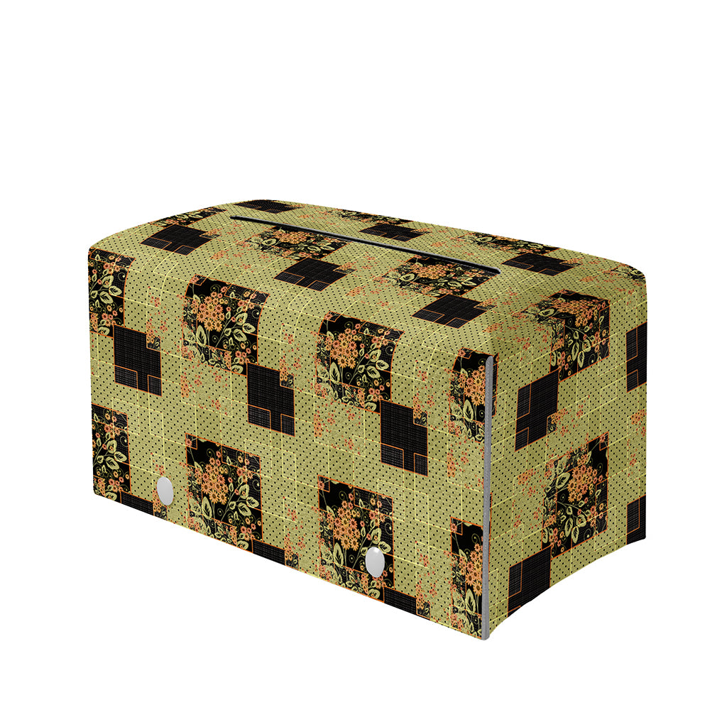 Vintage Flower Patchwork Pattern Print Leather Tissue Box Cover