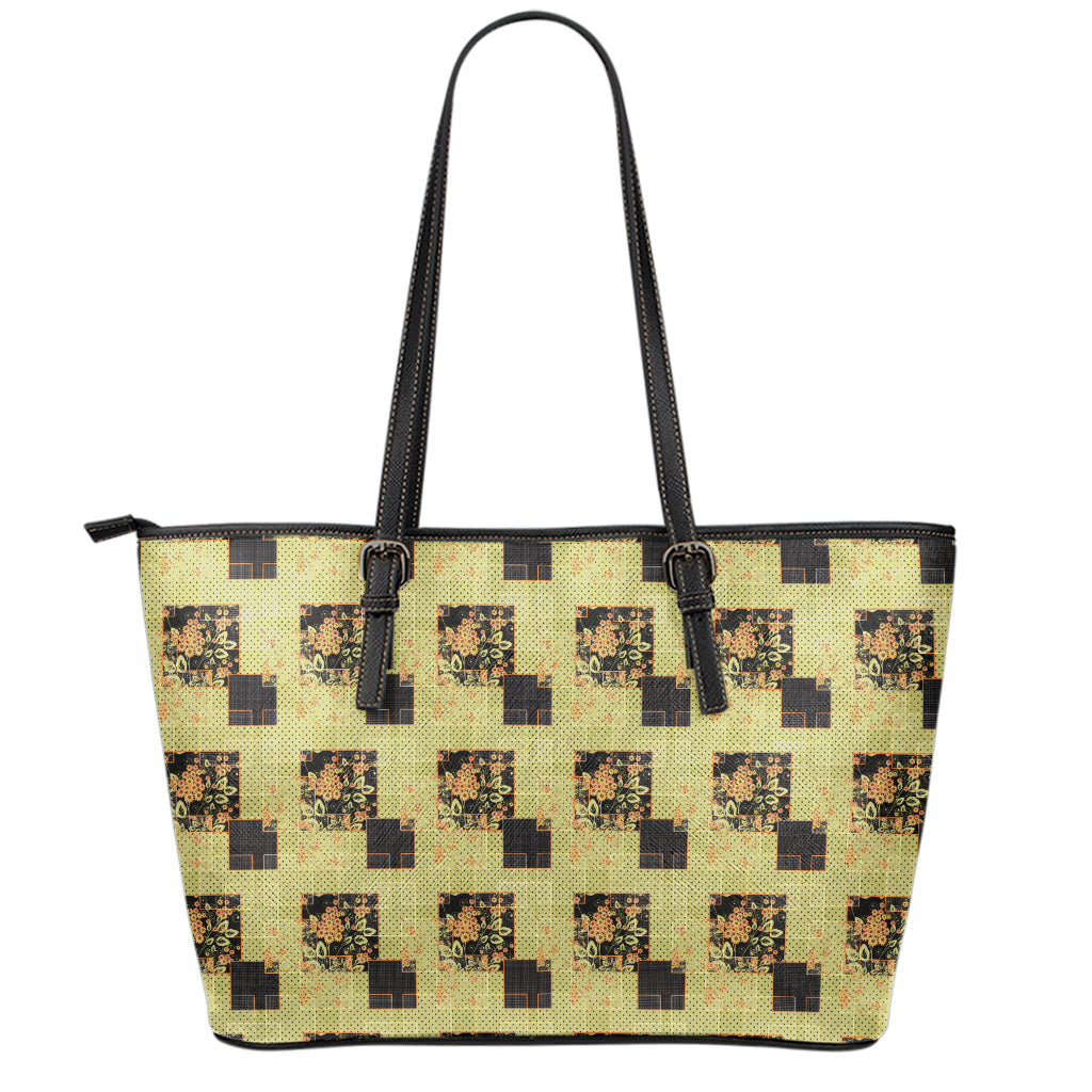 Vintage Flower Patchwork Pattern Print Leather Tote Bag