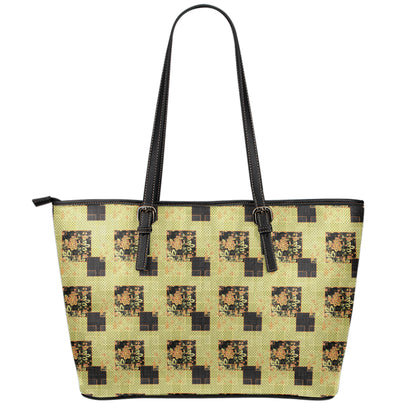 Vintage Flower Patchwork Pattern Print Leather Tote Bag