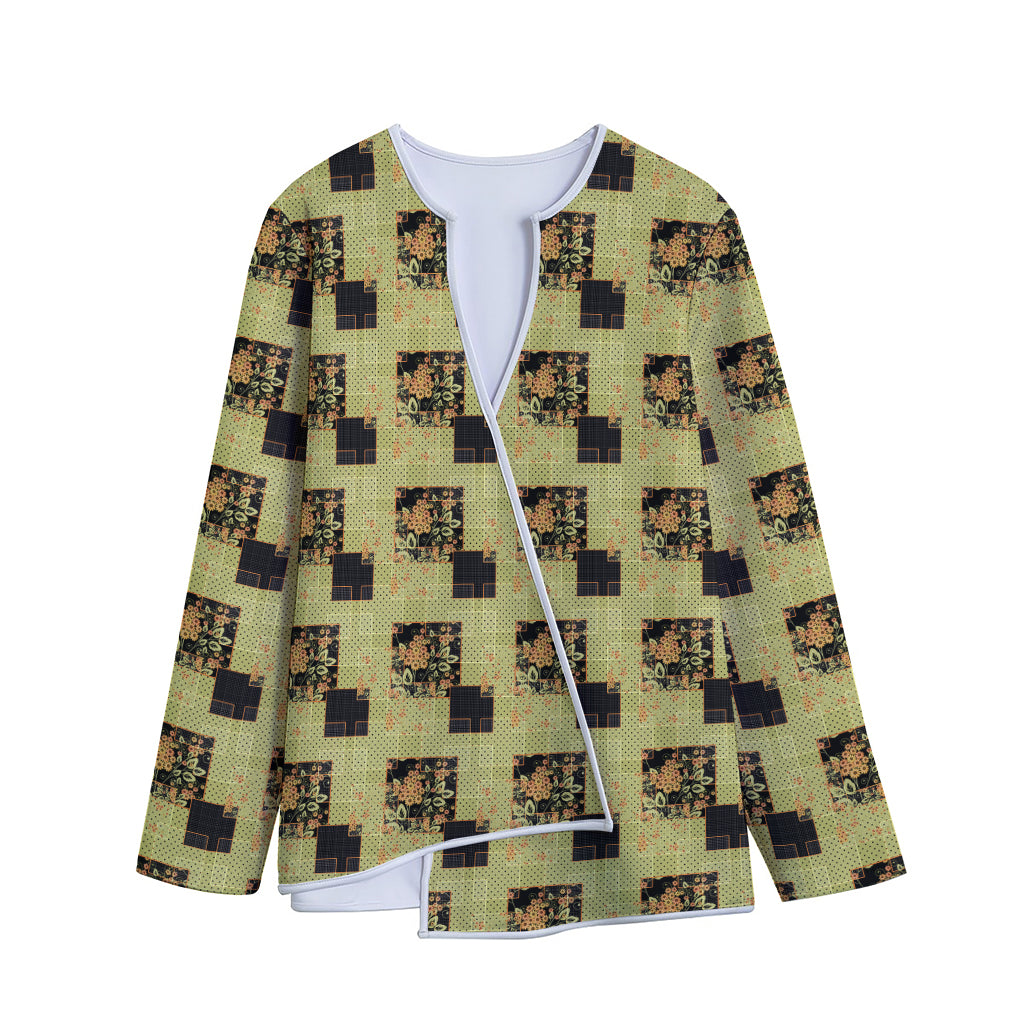 Vintage Flower Patchwork Pattern Print Long Sleeve Short Coat