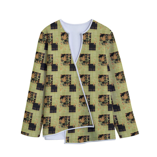 Vintage Flower Patchwork Pattern Print Long Sleeve Short Coat