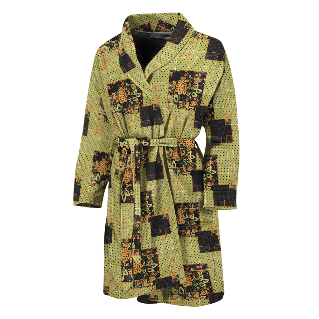 Vintage Flower Patchwork Pattern Print Men's Bathrobe
