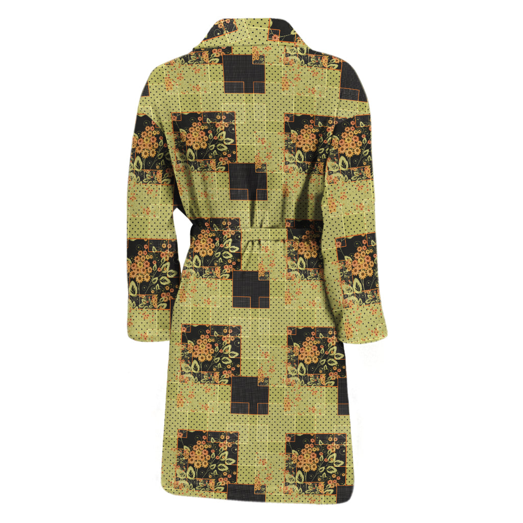 Vintage Flower Patchwork Pattern Print Men's Bathrobe