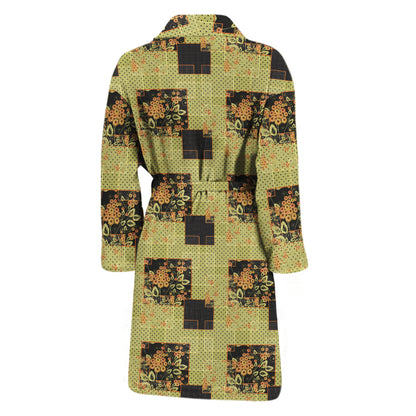 Vintage Flower Patchwork Pattern Print Men's Bathrobe