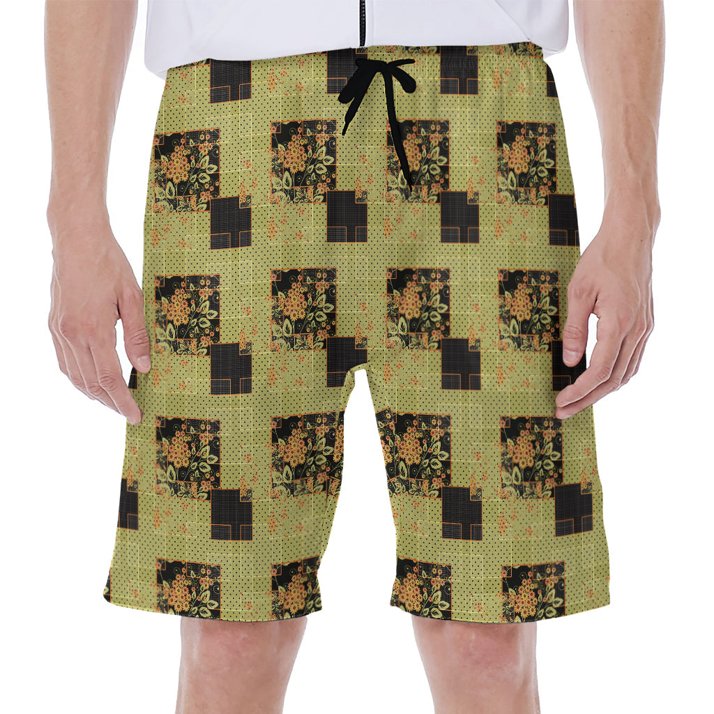 Vintage Flower Patchwork Pattern Print Men's Beach Shorts