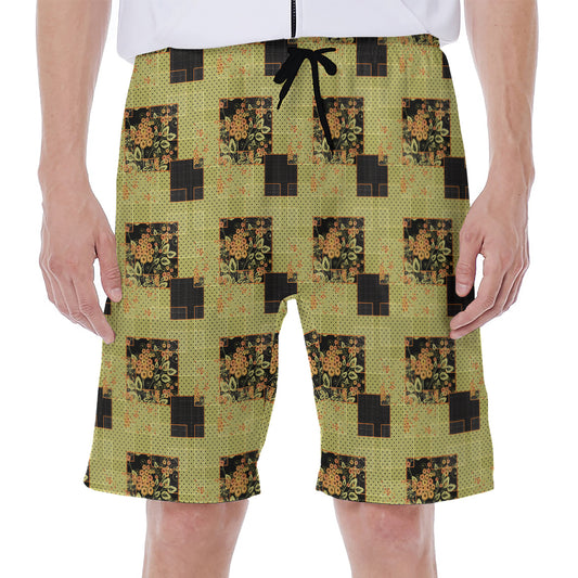 Vintage Flower Patchwork Pattern Print Men's Beach Shorts