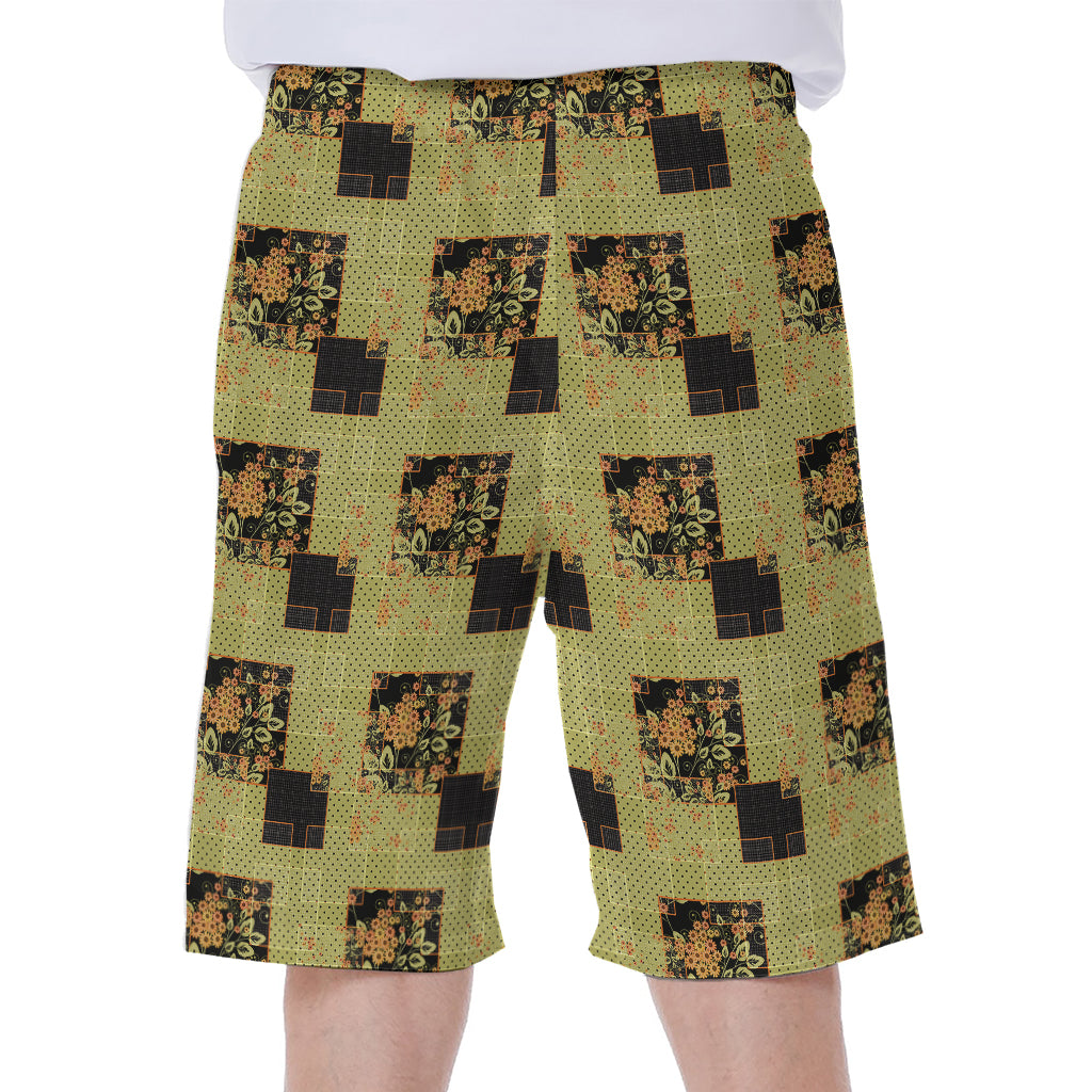 Vintage Flower Patchwork Pattern Print Men's Beach Shorts