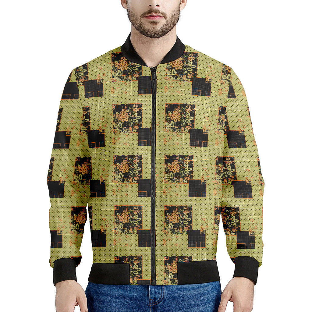 Vintage Flower Patchwork Pattern Print Men's Bomber Jacket