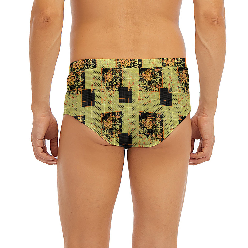 Vintage Flower Patchwork Pattern Print Men's Briefs