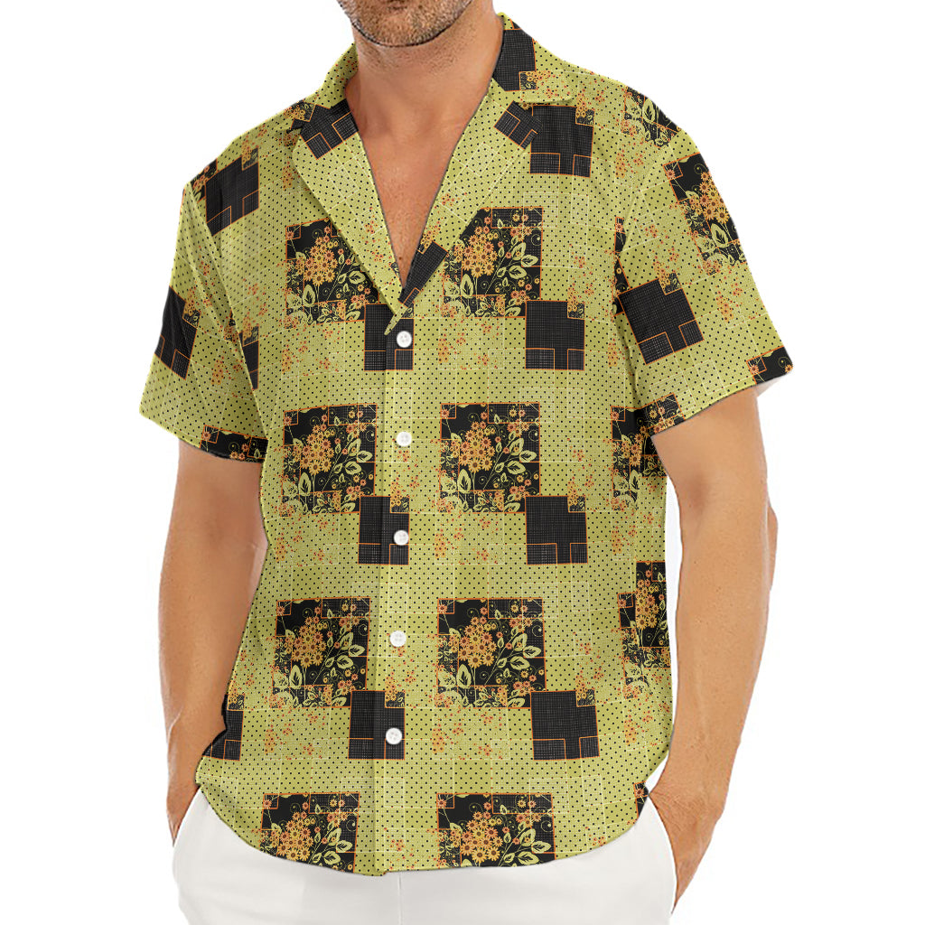 Vintage Flower Patchwork Pattern Print Men's Deep V-Neck Shirt