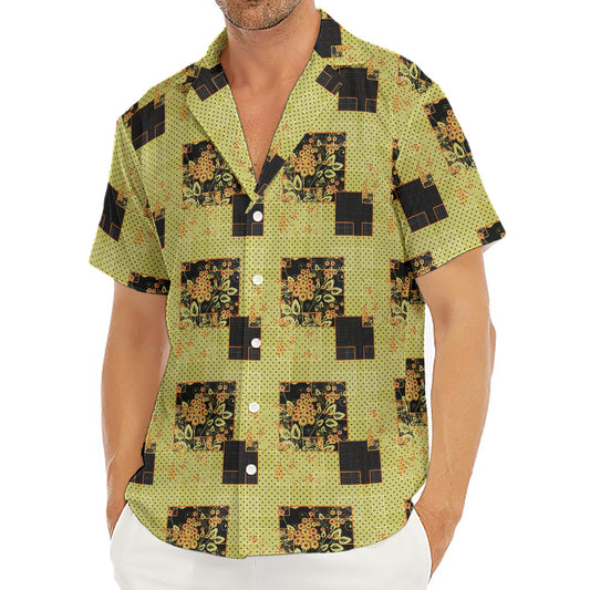 Vintage Flower Patchwork Pattern Print Men's Deep V-Neck Shirt