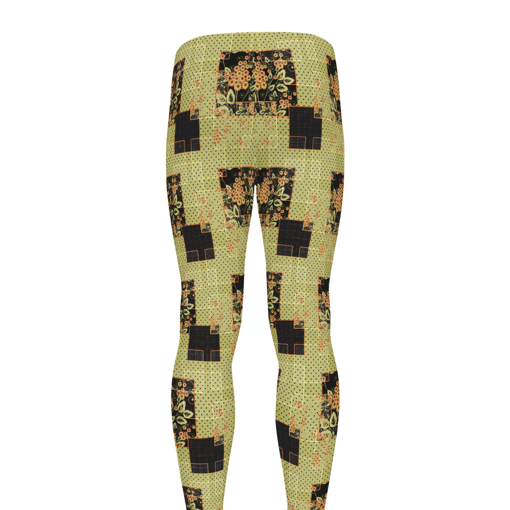 Vintage Flower Patchwork Pattern Print Men's leggings