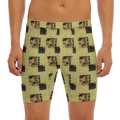 Vintage Flower Patchwork Pattern Print Men's Long Boxer Briefs