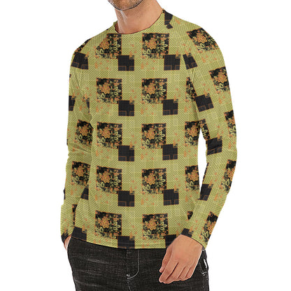 Vintage Flower Patchwork Pattern Print Men's Long Sleeve Rash Guard
