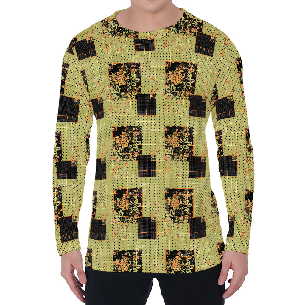 Vintage Flower Patchwork Pattern Print Men's Long Sleeve T-Shirt