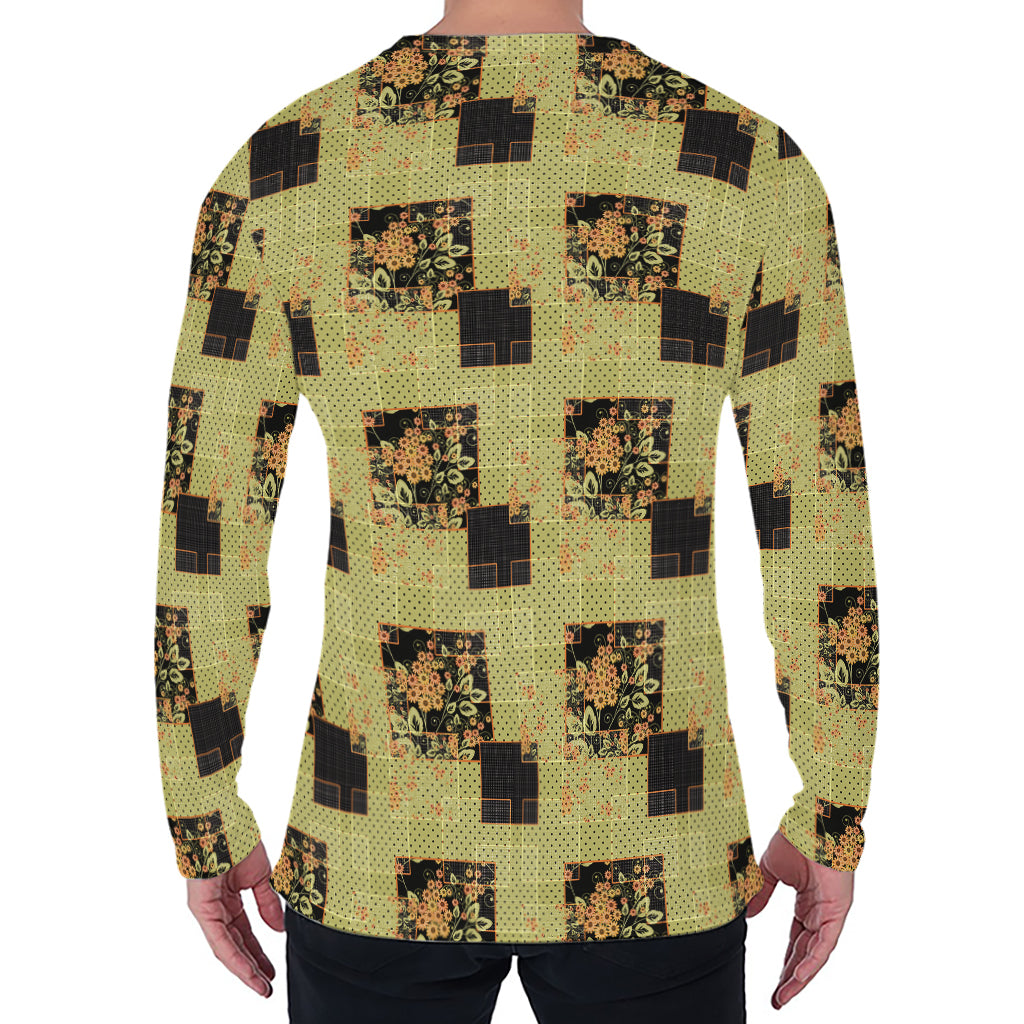 Vintage Flower Patchwork Pattern Print Men's Long Sleeve T-Shirt
