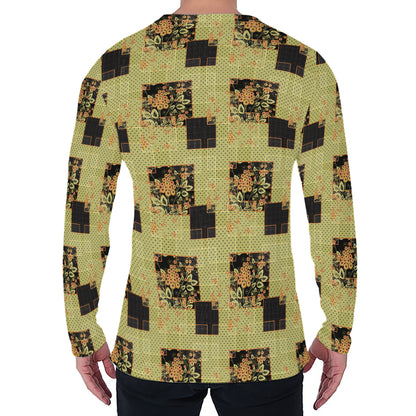 Vintage Flower Patchwork Pattern Print Men's Long Sleeve T-Shirt