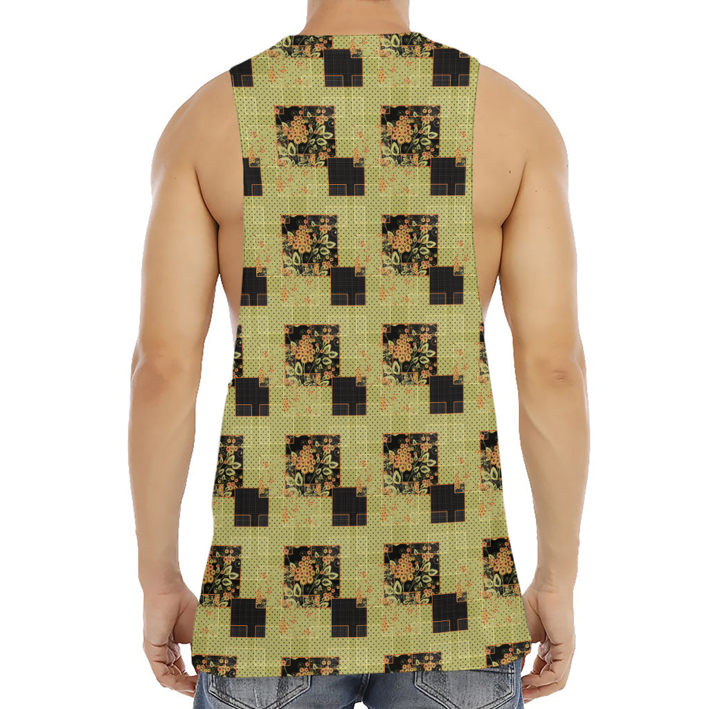 Vintage Flower Patchwork Pattern Print Men's Muscle Tank Top