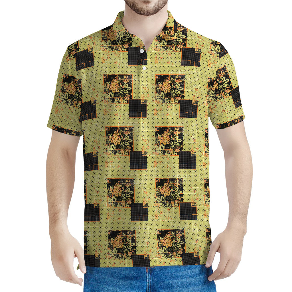 Vintage Flower Patchwork Pattern Print Men's Polo Shirt
