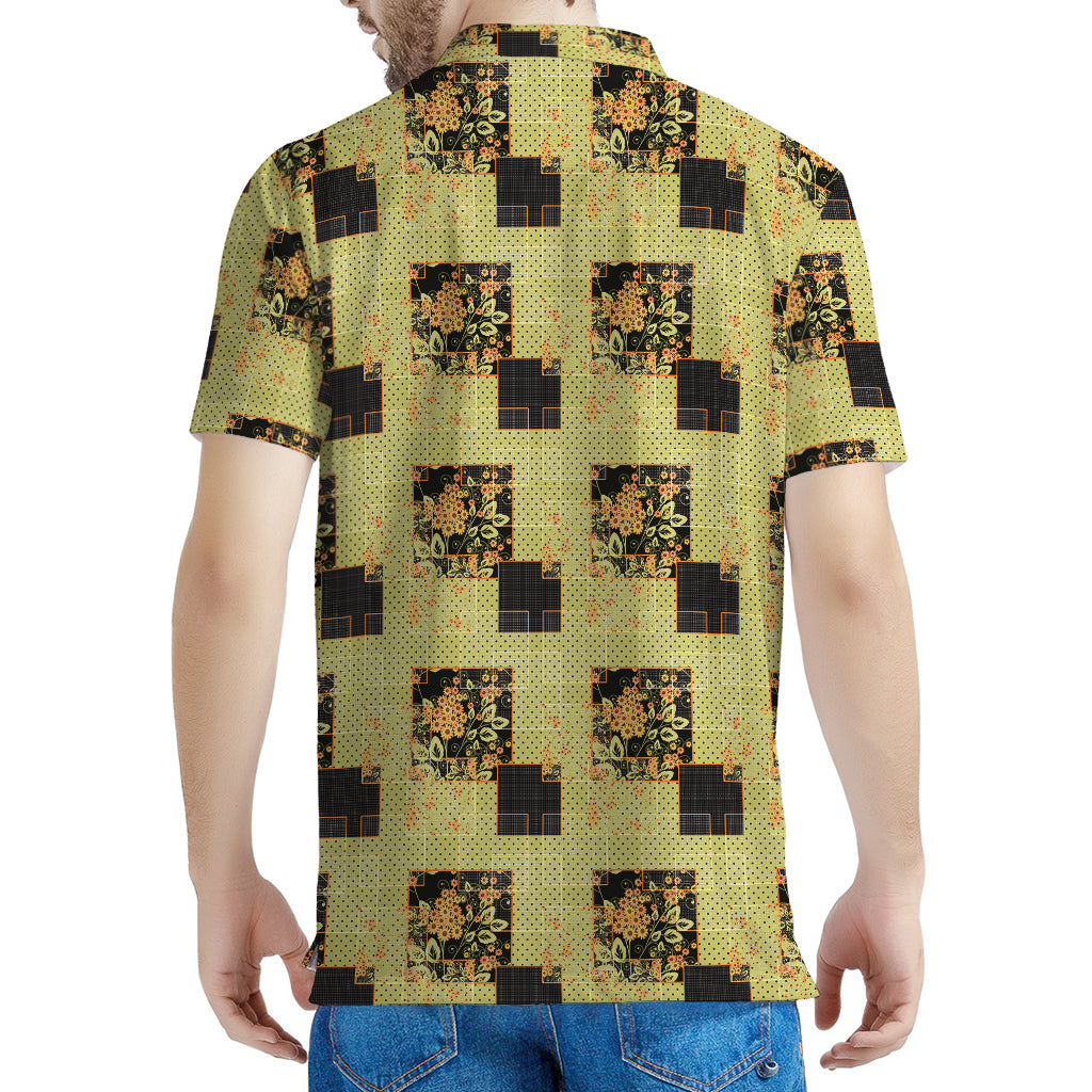 Vintage Flower Patchwork Pattern Print Men's Polo Shirt