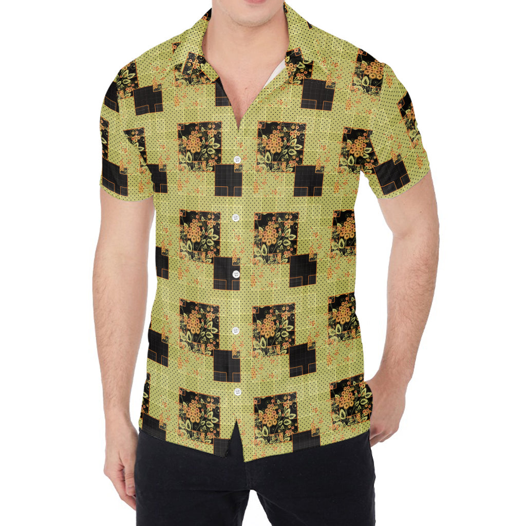 Vintage Flower Patchwork Pattern Print Men's Shirt