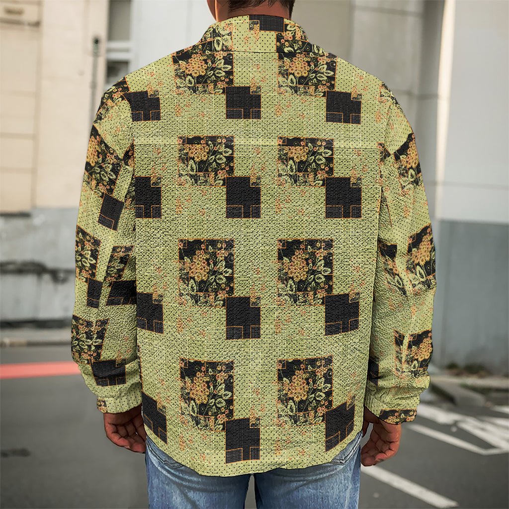 Vintage Flower Patchwork Pattern Print Men's Shirt Jacket