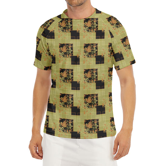 Vintage Flower Patchwork Pattern Print Men's Short Sleeve Rash Guard