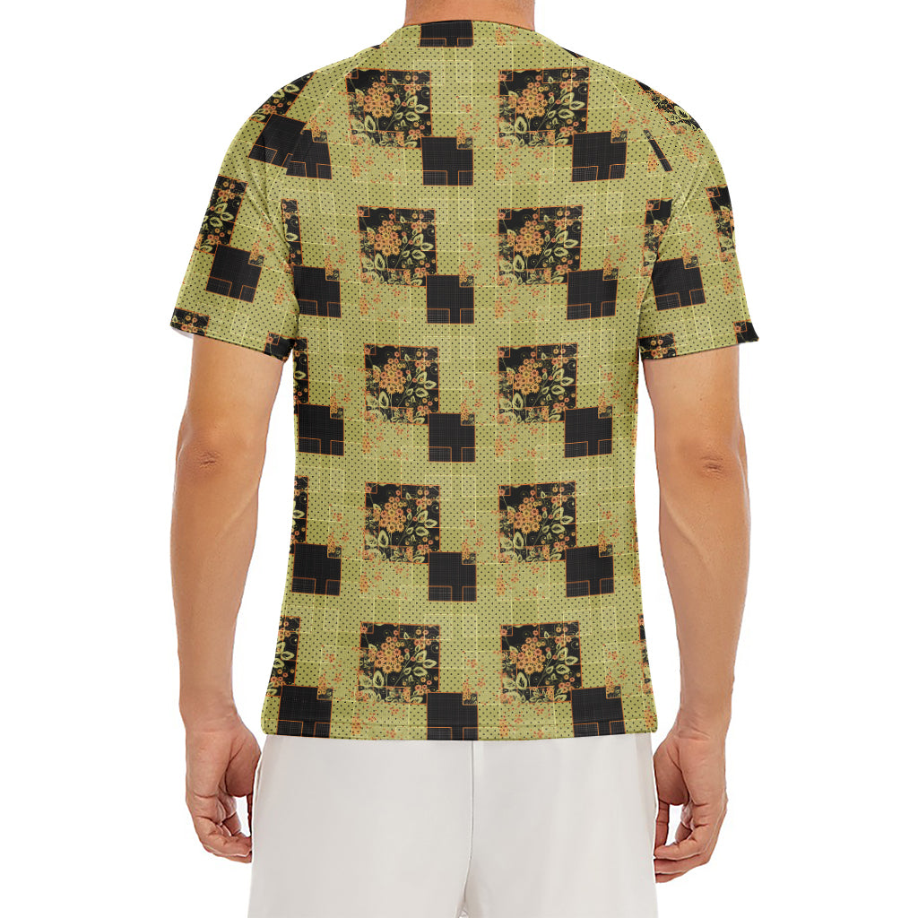 Vintage Flower Patchwork Pattern Print Men's Short Sleeve Rash Guard