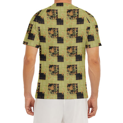 Vintage Flower Patchwork Pattern Print Men's Short Sleeve Rash Guard