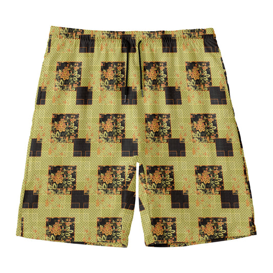 Vintage Flower Patchwork Pattern Print Men's Swim Trunks