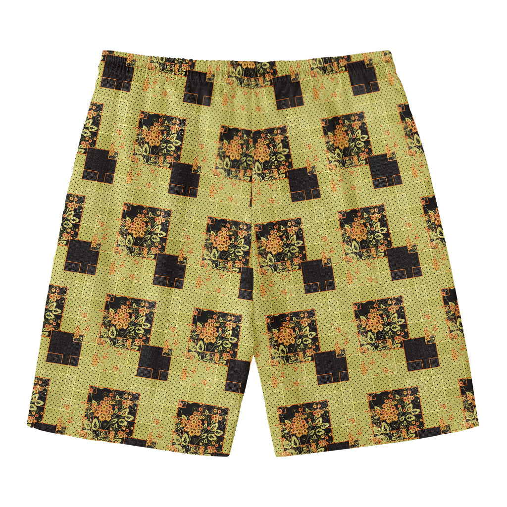 Vintage Flower Patchwork Pattern Print Men's Swim Trunks