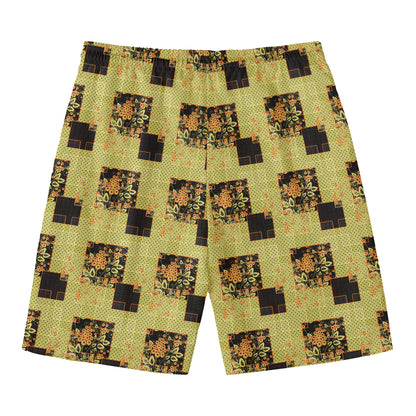 Vintage Flower Patchwork Pattern Print Men's Swim Trunks
