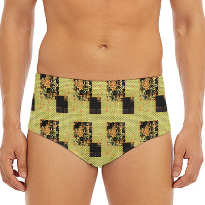 Vintage Flower Patchwork Pattern Print Men's Triangle Swim Briefs