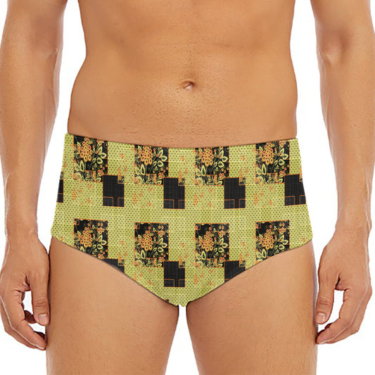 Vintage Flower Patchwork Pattern Print Men's Triangle Swim Briefs
