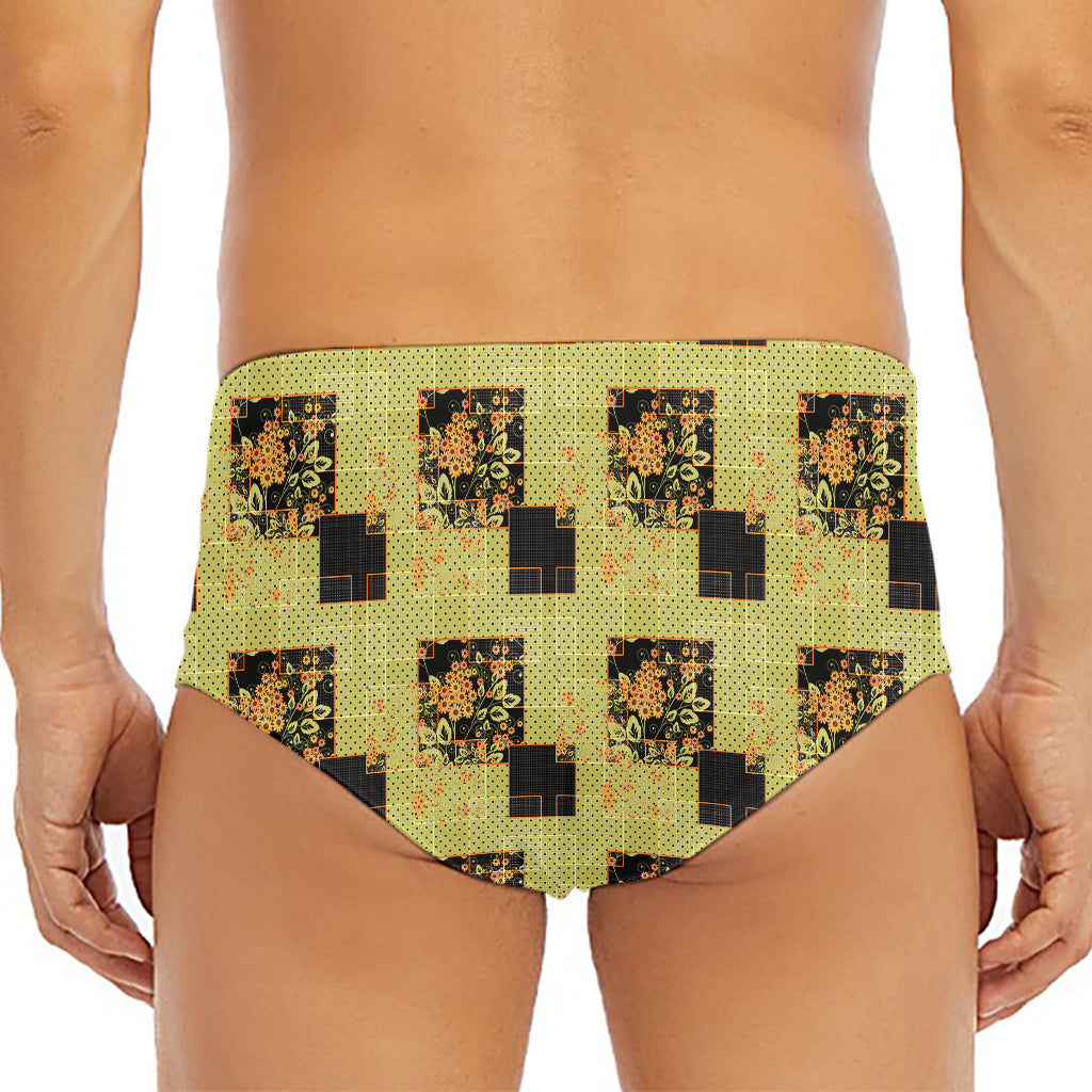 Vintage Flower Patchwork Pattern Print Men's Triangle Swim Briefs
