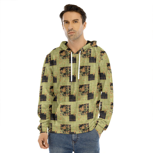 Vintage Flower Patchwork Pattern Print Men's Velvet Pullover Hoodie