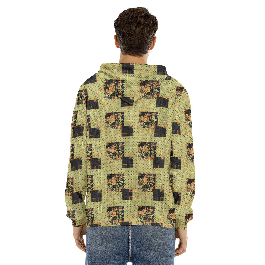 Vintage Flower Patchwork Pattern Print Men's Velvet Pullover Hoodie