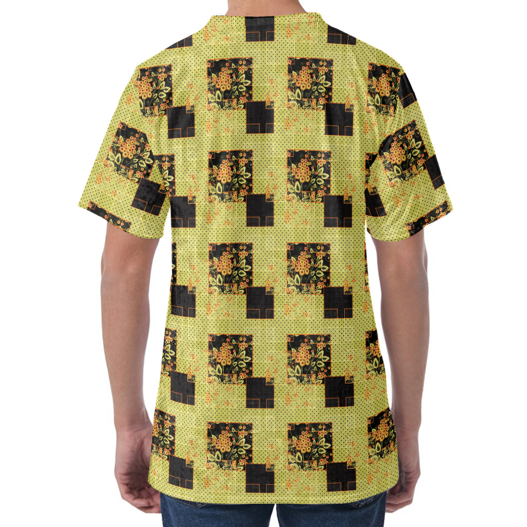 Vintage Flower Patchwork Pattern Print Men's Velvet T-Shirt