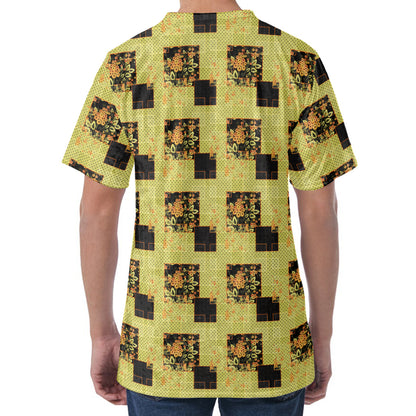 Vintage Flower Patchwork Pattern Print Men's Velvet T-Shirt