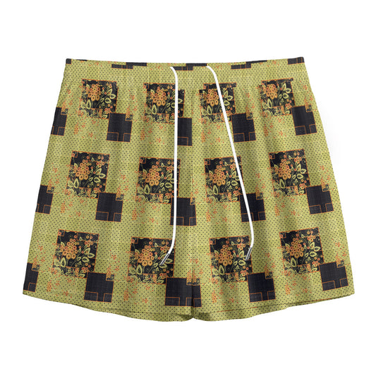 Vintage Flower Patchwork Pattern Print Mesh Shorts