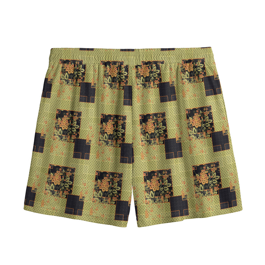 Vintage Flower Patchwork Pattern Print Mesh Shorts
